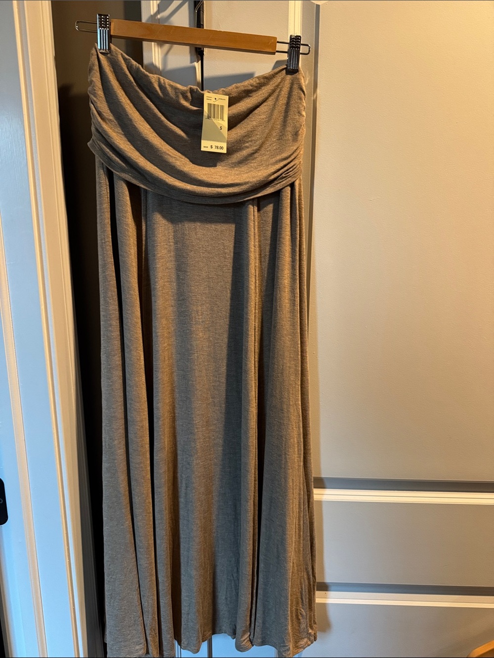 Max Studio Women’s Taupe Maxi Skirt with Fold-Over Waist